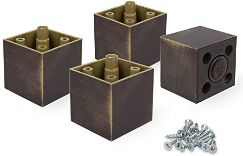 F!XBL Möbelfüße Verstellbar Möbelbeine 5 cm hoch mit Filzgleiter Modell Cuba Möbelfüße Rustik Gold Eckig 4er Set