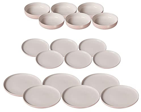 Ritzenhoff & Breker Jasper Teller & Schalen Set 18-teilig, Rosé, Tafelservice aus Steinzeug, Geschirr mit Soft-Touch-Haptik & farbiger Mattglasur