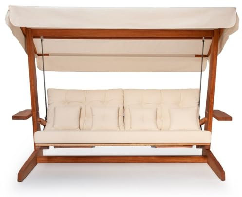 Casa Padrino Luxus Hollywood Schaukel Beige/Braun - Wetterfeste Garten Schaukel mit Sonnendach - Garten Terrassen Hotel Möbel - Luxus Qualität