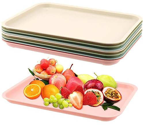 PINGEUI 8 bandejas de comida rápida de 36,5 x 26,5 cm, bandeja rectangular de plástico, bandeja grande para servir alimentos, platos para fiestas, cocinas, restaurantes (4 colores)