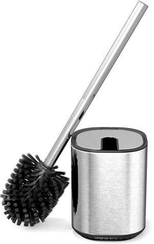 Waissdea Products Toilet Brush with Lid, Sleek Toilet Bowl Brush and Holder,Clamshell Toilet Brush,Silver TB001SS (Silver)