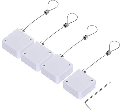 sourcing map Retractable Cable Lock with Double-Sided Adhesive Remote Control Security Lock for TV, DVD,Showroom,Remote,600g 4Set White