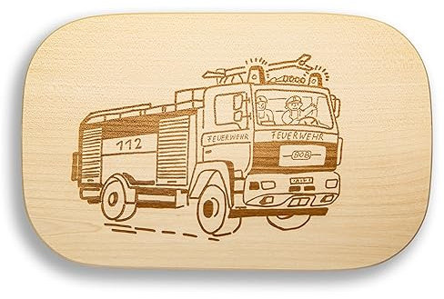 DEKOFANT Frühstücksbrettchen Kinder groß Motiv Feuerwehr Auto 25x16x1,5cm eckig Ahorn