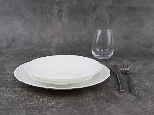 12/24 Pc Dinner Set Bowl Side Dinner Plate 12 or 24 Piece Smooth Plain or Wavy Service Set Dessert Cereal Bowl Plates (12 pc - Sophia - Wavy)