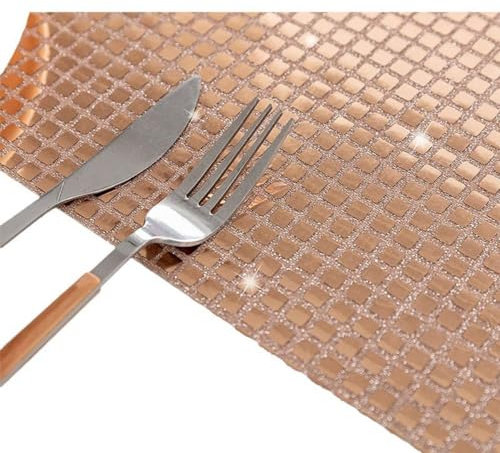 Wambere 12 Stück 30 x 45cm Disco Pailletten Tischset Glitzer Platzsets Platzdeckchen Tischsets Abwaschbar Hitzebeständige rutschfest Placemat Platzset Tischdekoration für Küche Bankett Party,Roségold