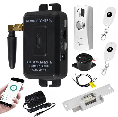 OBO HANDS DC12V TUYA & RF Stand-Alone Door Opener,433Mhz Wireless Remote Control,NC Electric Strike Lock,Metal Exit Button Release for Door Entry Access Control System