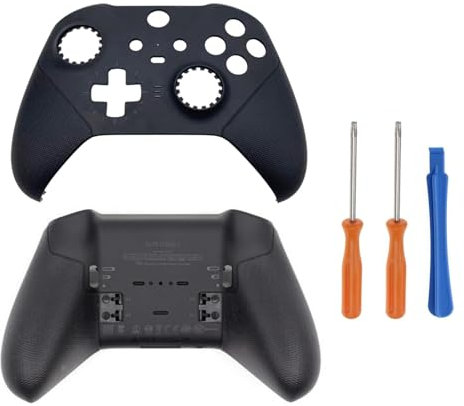 Hzxkqmil Ersatz-Gehäuse für Xbox Elite Wireless Controller Serie 2, Frontplatte und Bodenplatte Schale Hüllen Abdeckung Zubehör, Schwarz, mit Schraubendreher Werkzeug