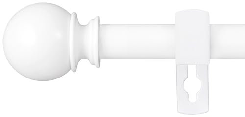 16mm Curtain Pole with 2 Brackets, White 67-307cm Curtain Rod with Round Finials for Living Room, Bedroom, Window