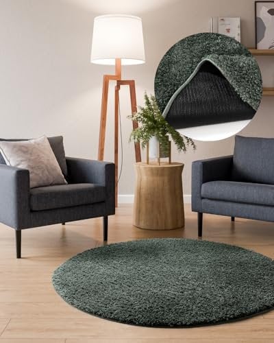 Interiyou Hochflor Teppich Sofia - 160x160 cm Rund Hellgrün - flauschig und einfarbig - waschbar und rutschfest - weicher Langflor