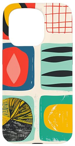 Hülle für iPhone 15 Pro Mid Century Modern Abstrakt Bunte Formen Funky Cool