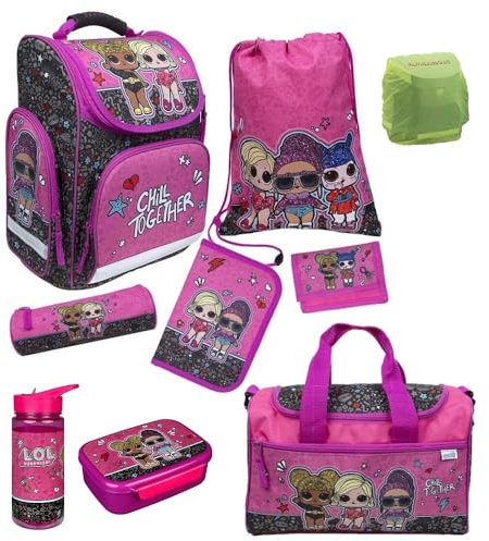 Familando Schulranzen 1. Klasse · ergonomischer Tornister · Schultasche für Jungen und Mädchen (9-teiliges Set mit Sporttasche, LOL Surprise)