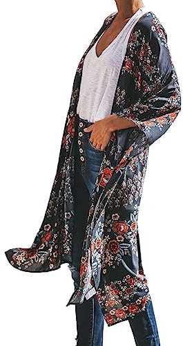 Guanghuansishe Womens Chiffon Kimono Cardigan Cover Up Bathing Suit Coverups Light Weight Kimono Women Summer Kimono Cardigan Casual Blouse Tops White Swim Cover Up Duster Kimono for Women (Black, M)