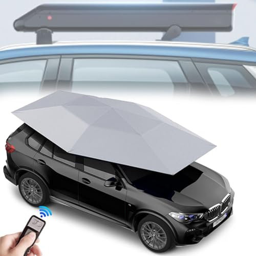 Tenda per Auto Completamente Automatica, Tendalino per Auto, Tendalino per Auto, Posto Auto Coperto Mobile Pieghevole, Copriauto Portatile, Ombrellone per Auto con Protezione UV,Silver