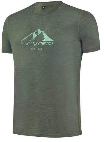 Black Crevice Herren Merino T-Shirt I T-Shirt mit Rundhalsausschnitt I 38% Merino Wolle, 57% Tencel™ Lyocell, 5% Elastane I Atmungsaktives & Feuchtigkeitsregulierendes Outdoor Shirt