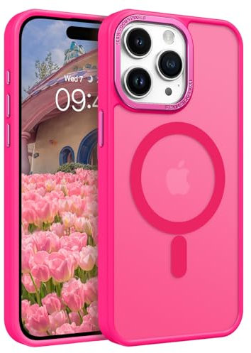 GaoBao Coque pour iPhone 15 Pro Compatible avec MagSafe, Hybrid Magnétique Case Étui Translucide Mat Arrière Protection Caméra Housse Fine Antichoc Dos Anti Rayures pour iPhone 15 Pro 6.1, Rose Rouge