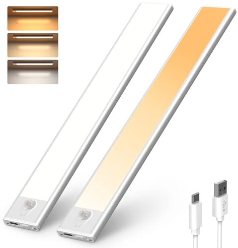 Lampe d'Armoire reglette led cuisine lumiere detecteur de mouvement interieur 30CM(2 Pack), Lampe de Placard Sans Fil Rechargeable USB, Éclairage à LED étude de Cuisine Veilleuse Escalier Couloir
