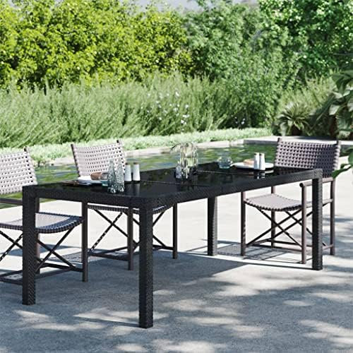 Canditree Table De Jardin Rectangulaire avec Dessus en Verre Trempé, Table De Salle à Manger Extérieur pour 6-8 Personnes (Noir)