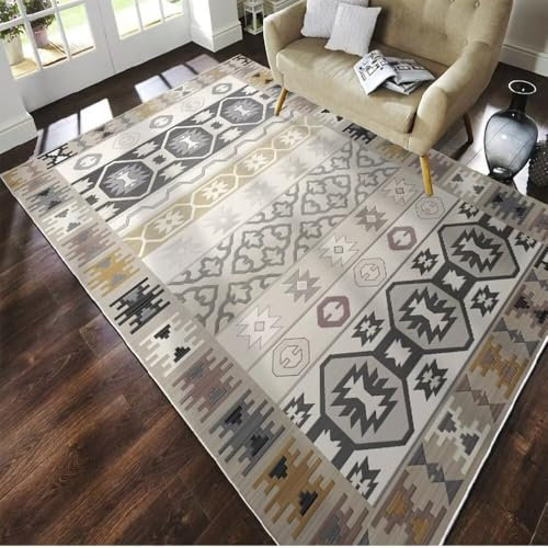 RUGMRZ Gamer Teppich Teppich Flur Lang grau gelb geometrisches Design Wohnzimmer Schlafzimmer Flur Teppich pflegeleicht Flickenteppich Waschbar Teppich Pastell 160X200CM