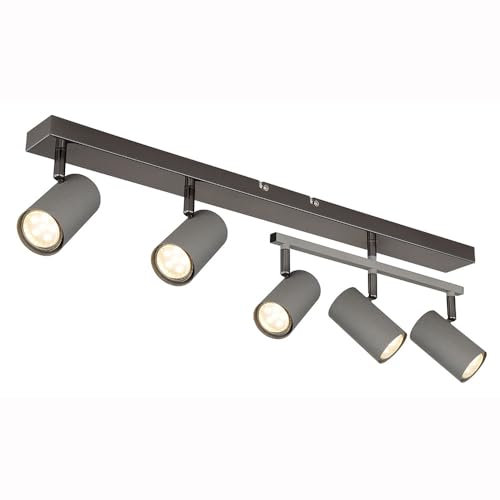 Deckenstrahler Deckenlampe Wohnzimmerleuchte Esszimmerlampe Schlafzimmerleuchte, Metall schwarz grau, Spots verstellbar 5 Flammig GU10, L 70 cm