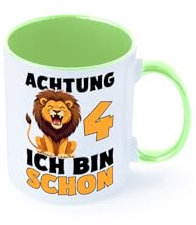 4. Geburtstag | 4 Jahre | Löwe Farbige Tasse - Kaffeetasse/Geschenk/Familie - Hellgruen