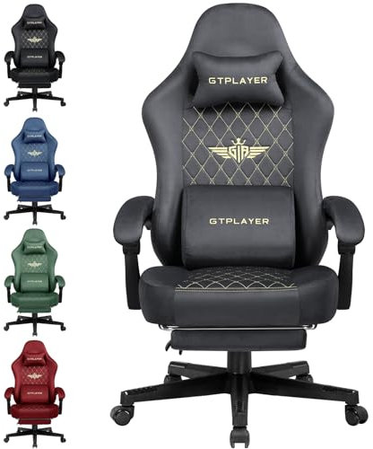 GTPLAYER Gaming Stuhl Stoff Gaming Chair Ergonomisch Bürostuh PC Stuhl, 150kg Belastbarkeit, Verstellbarer und Drehbarer Schreibtischstuh mit Federsitzkissen und Fußstütze, Grau