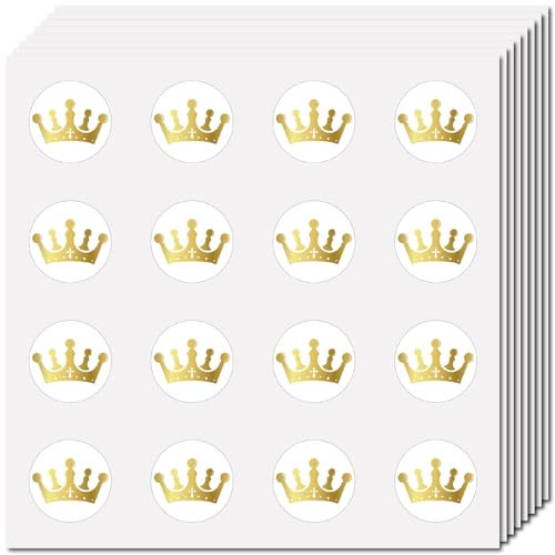CREATCABIN 128 Stück Kronen Aufkleber Große Menge Goldene Kronen Aufkleber Scrapbooking Selbstklebend Wasserdicht Kunststoff Kleine Runde Punkte Imperiale Aufkleber Geschenke Für Umschläge 2.5x2.5cm