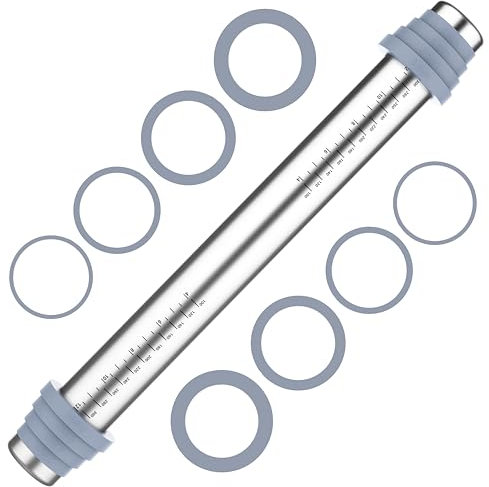 GeeRic Rouleau à Pâtisserie Réglable pour la Cuisson, Anneaux d'épaisseur, Rouleau à Pâtisserie en Acier Inoxydable pour Pâtisseries à Tarte, Pizzas, Biscuits (Gris, 415 mm)
