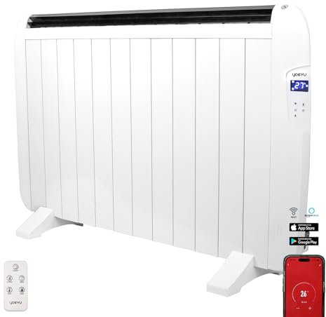 YOEVU - Emisor Térmico Inteligente 1800W de Aluminio | Compatible con Alexa y App | Potente, Silencioso y de Bajo Consumo | Para Habitaciones Grandes o Salones | Blanco