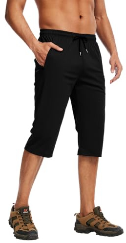 YAOHUOLE Pantalones 3/4 para hombre, pantalones cortos de senderismo para hombre, pantalones de tres cuartos, pantalones de verano de secado rápido para exteriores, Negro , S
