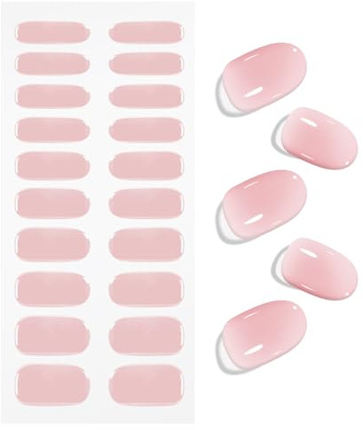 JMEOWIO Gel Nail Stickers Cream Pink Semi Cured Gel Nail Strips Wraps UV/LED Nails Art Design Decoration Accessories