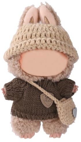 Lyreh Puppenkleidungsset, 3-Teilige Braune Plüschpuppenkleidung Inklusive Hut Pullover Tasche Süßem Puppen-Outfit-Zubehör für 17cm Große Puppen Nur Kleidung Enthalten