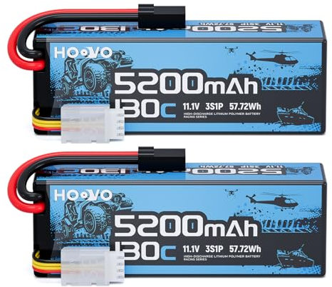 HOOVO 3S LiPo Battery 11.1V 5200mAh 130C Hard Case with TRX Plug Rechargeable Replacement Battery 2 PCS for 1/10 and 1/8 scale electric RC vehicles,SCT, Truggies, Buggies,Aerobatic/3D aircraft