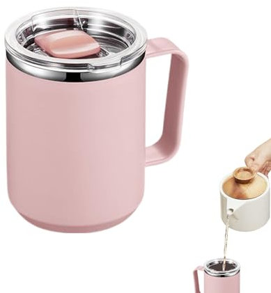 Tasse isolée en métal 450 ml - Tasse de café de voyage avec poignée et couvercle étanche | Gobelet thermique pour café, thé, eau, boissons froides ou chaudes | Accessoire nomade réutilisable