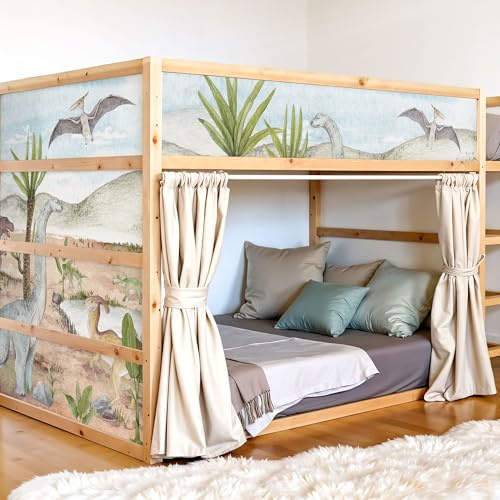 Unik Nordic Klebefolie für IKEA Kura Bett 5 Sticker set unten – Dino Abenteuer Design – Selbstklebender Sticker für Kinderbett – Wiederablösbar & Maßgenau – Jungenzimmer & Kinderzimmer Deko
