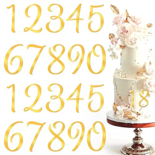 Tyqour 20 Pcs 0-9 Number for Cake Topper Gold Shiny Acrylic Number Cake Toppers DIY Handmade Cakes Sign Decorations for Birthday Party Wedding Anniversary