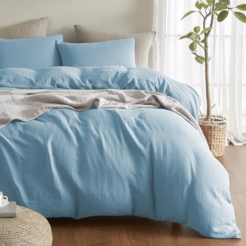 Bailix Premium Musselin Baumwolle Bettwäsche Sets 135x200 4 teilig 100% Baumwolle 2er Bettbezüge 135x200cm+2er Kissenbezüge 80x80cm ÖKO-TEX Bettwäsche-Sets mit Knöpfe Violett