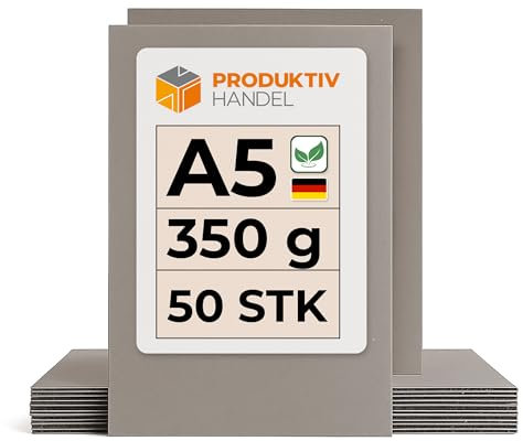 Graukarton A5 – 350 g/m² | 50 Bögen | Bastelkarton für Kinder & Erwachsene | Graupappe recycelt & stabil | Made in Germany | Buchbinderpappe von Produktiv Handel