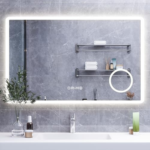 HySail Badspiegel mit Beleuchtung, 5mm Hochauflösender Silber-Spiegel, 3 Farbtemperaturen & Dimmbare Helligkeit, Wandspiegel mit Touch-Schalter & Anti-Beschlag, Rechteckig