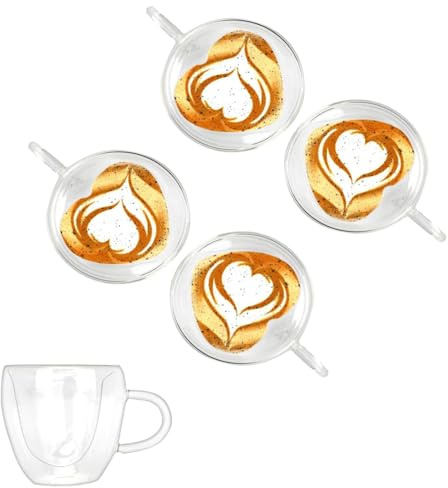 Umllpet 250ml Herz Doppelwandige Latte Macchiato Gläser Borosilikatglas Kaffeetassen Glas Set Kaffeeglas Teegläser für Cappuccino, Latte, Tee, EIS, Eistee, Iced Americano, Milch, Saft, Bier (4)