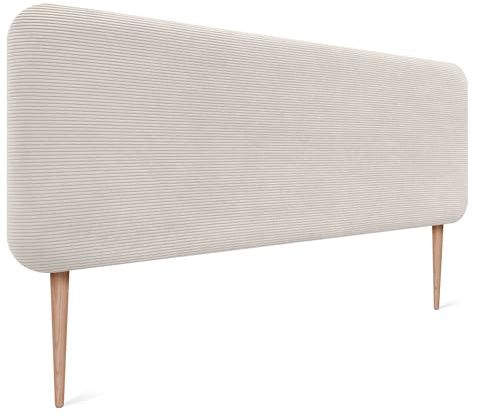 DHOME Gepolstertes Kopfteil Abgerundet Glatt Aus Premium-Cord Mit Beinen Für Wandmontage Akustische Schallabsorbierende Kopfteile Bett Schlafzimmer (Knochenweiß, 160cm)