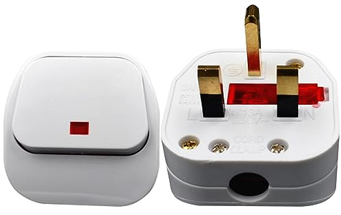Strhowill 2 Pack Rewireable UK Plug with Switch & 13A Fuse | 13A 250V,3-Pin AC Power Plug,250V Male Electrical Socket,safe DIY wiring solution for lamp, appliance, power tool