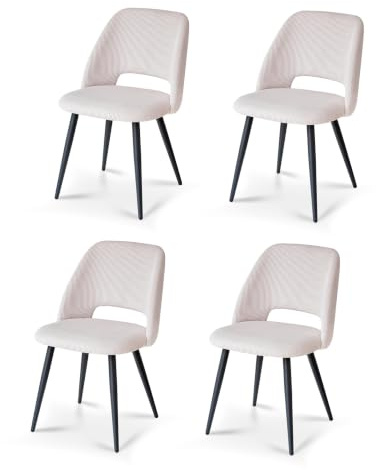GrandCA HOME 4 Moderne Esszimmerstühle, Gepolsterte Küchenstühle aus Cord mit Hohlrückenlehne, Geeignet für Esszimmer, Küche, Wohnzimmer, Schlafzimmer (Khaki)