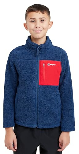Berghaus Kids' Stirlin Borg Full Zip Fleece, High Neck, Colour Block Design, Long Sleeve, Multiple Pockets, Adventure Wear (UK, Age, 13 Years, Regular, Blue)