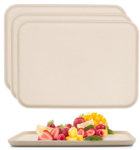Confezione da 4 vassoi rettangolari in plastica per cucina, bevande, snack, tè, caffè, colazione, leggeri e resistenti (beige)