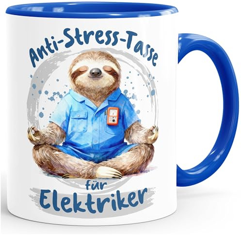 MoonWorks® Kaffee-Tasse Geschenk Elektriker Anti Stress Bürotasse Faultier Lustig Arbeit Job Keramikbecher Weiss-innen-royal standard