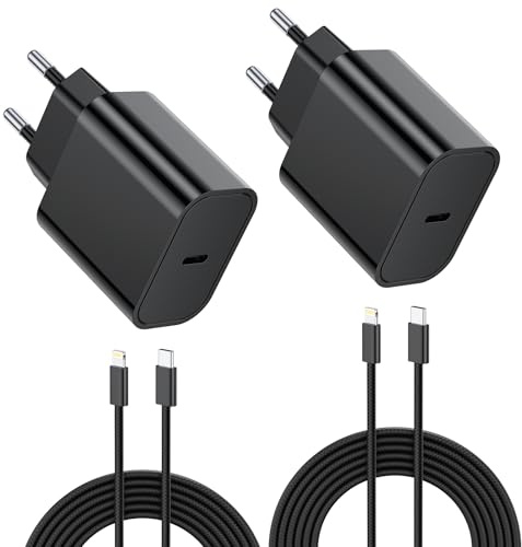 2-Pack Cargador Carga Rapida for iPhone 14/14 Pro/14 Pro Max/14 Plus 13 12 11 SE XR X XS 8 7, iPad Air Mini, AirPods, 25W USB C Carregador Enchufe Rapido Adaptador Charger Corriente con 2M Cable