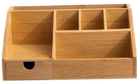 AwnsIMfreien Organisateurs de bureau, organisateur de bureau en bambou, organisateur en bois peu encombrant avec tiroir, boîte rangement, boîte à crayons, plateau pour, à domicile, 9, 6 x 5, 9 x 4