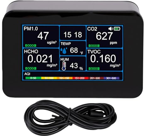 Fafeicy Innenluftqualitätsmonitor, 11-in-1, Erkennt HCHO CO2 PM2,5 TVOC Temperatur und Luftfeuchtigkeit mit 4,3 LCD-Farbbildschirm, Wiederaufladbarer Batterie für das Heimbüro