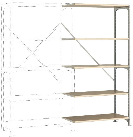 Manuflex Lagerregal Budget, Anbauregal mit 5 Holzverbundböden, HxBxT = 2000x1000x400 mm