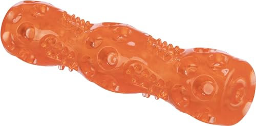 TRIXIE Stick Hundespielzeug mit Quitscher, 18 cm, aus thermoplastischem Gummi, perfekt zum Apportieren, orange - 33653